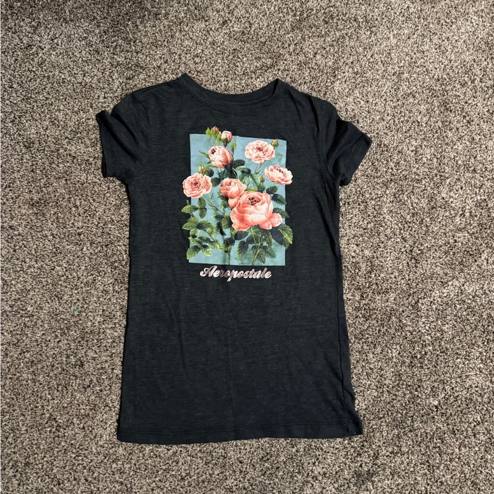 Aeropostale Dark Gray Tee with Floral Design